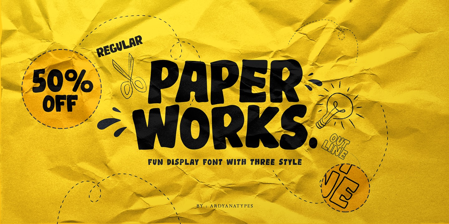 Пример шрифта Paper Works Outline